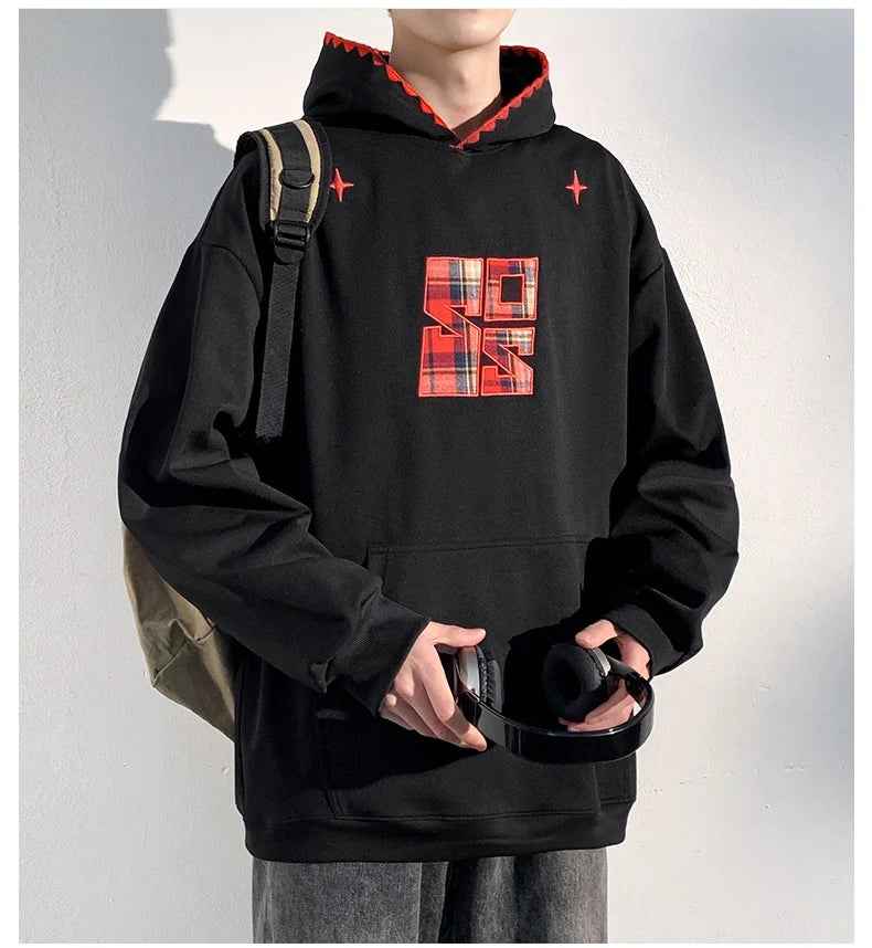 Plaid Splicing Oversized Fake Two Pieces Hoodie