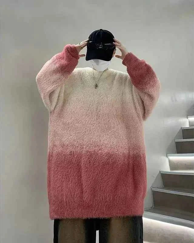 Streetwear Gradient Round Neck Warm Knitted Sweater