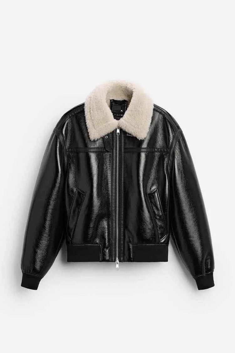 Flattering Thickened Imitation Fur Leather Jacket