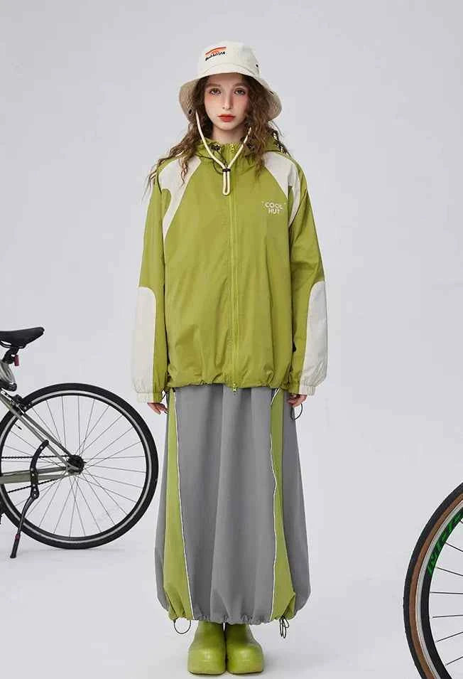 Autumn Contrast Color Hooded Windbreaker Jacket