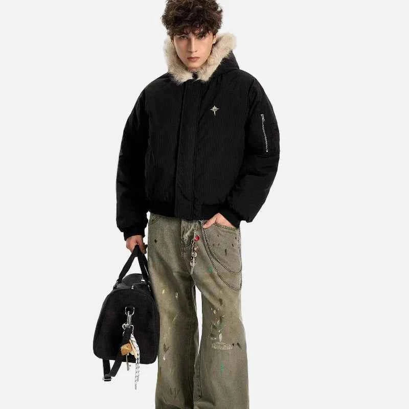 Warm Winter Hooded Parkas Faux Fur Jacket