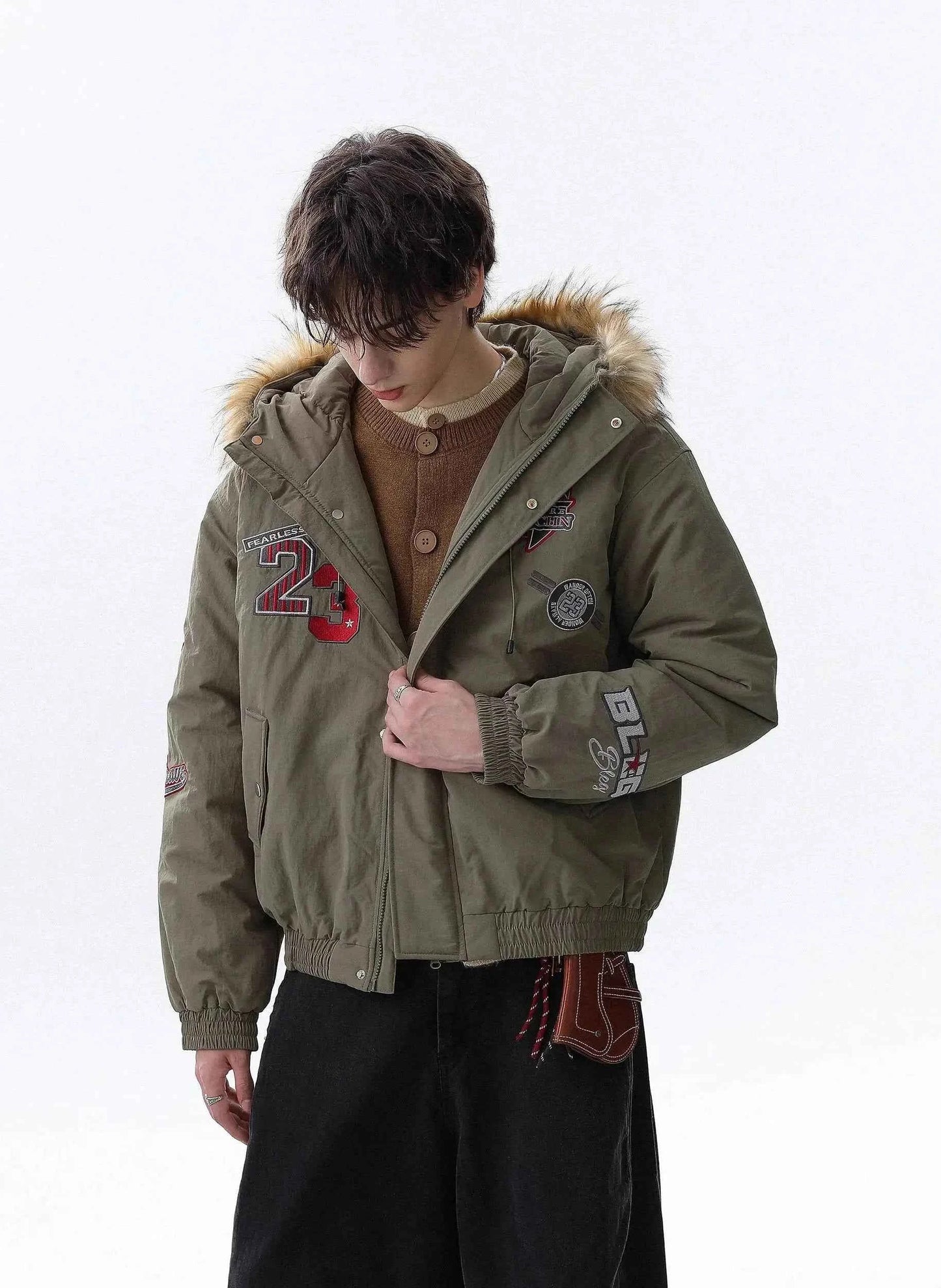Handsome Original Embroidered Faux Fur Hooded Jacket