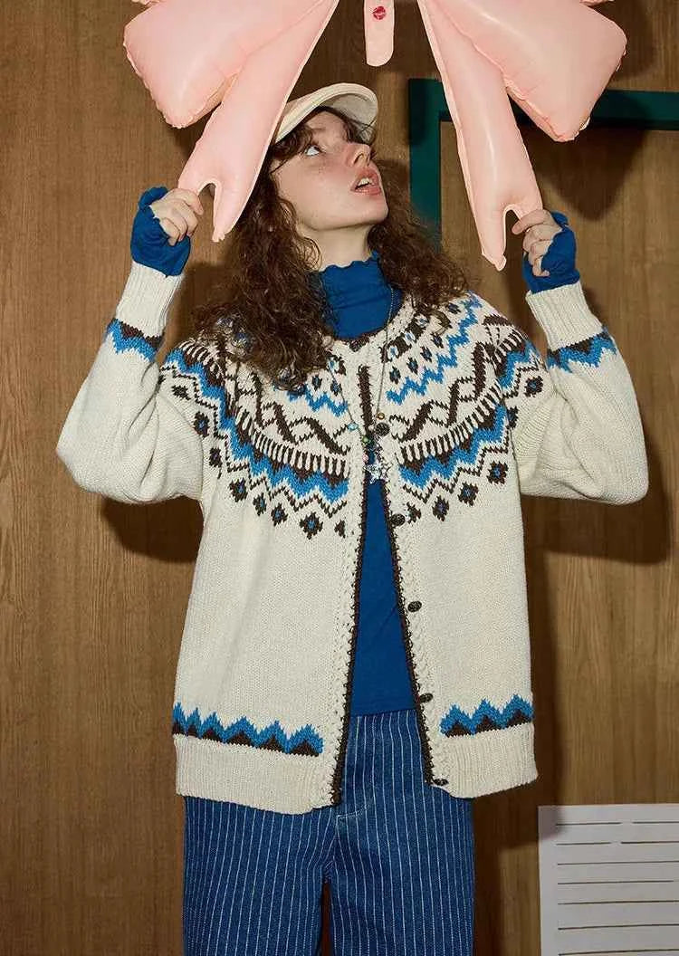 Y2K Cozy Fair Isle Color Block Cardigan