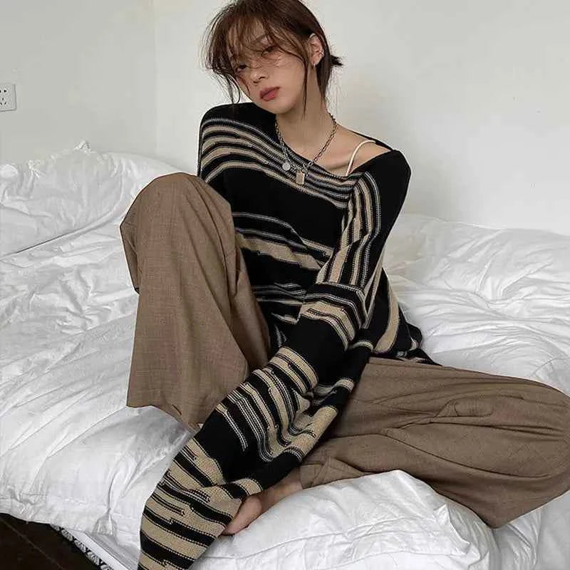Oversized Striped Gothic Long Sleeve Sweater