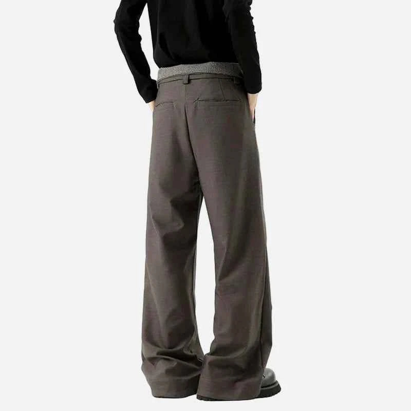Cozy Contrast Color Pleated Straight Leg Suit Pants