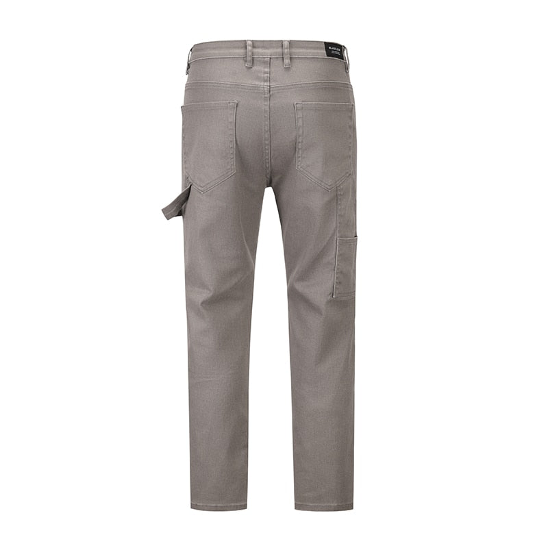 Solid Color Multi Pockets Denim Pants