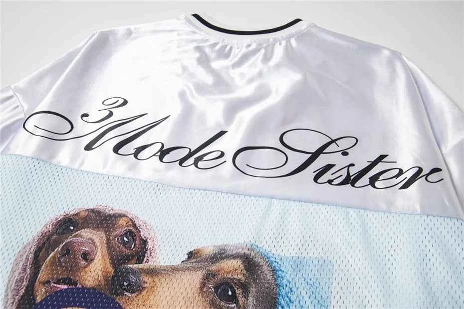 Streetwear Graphic Print Dogs Splicing Jersey T-Shirt