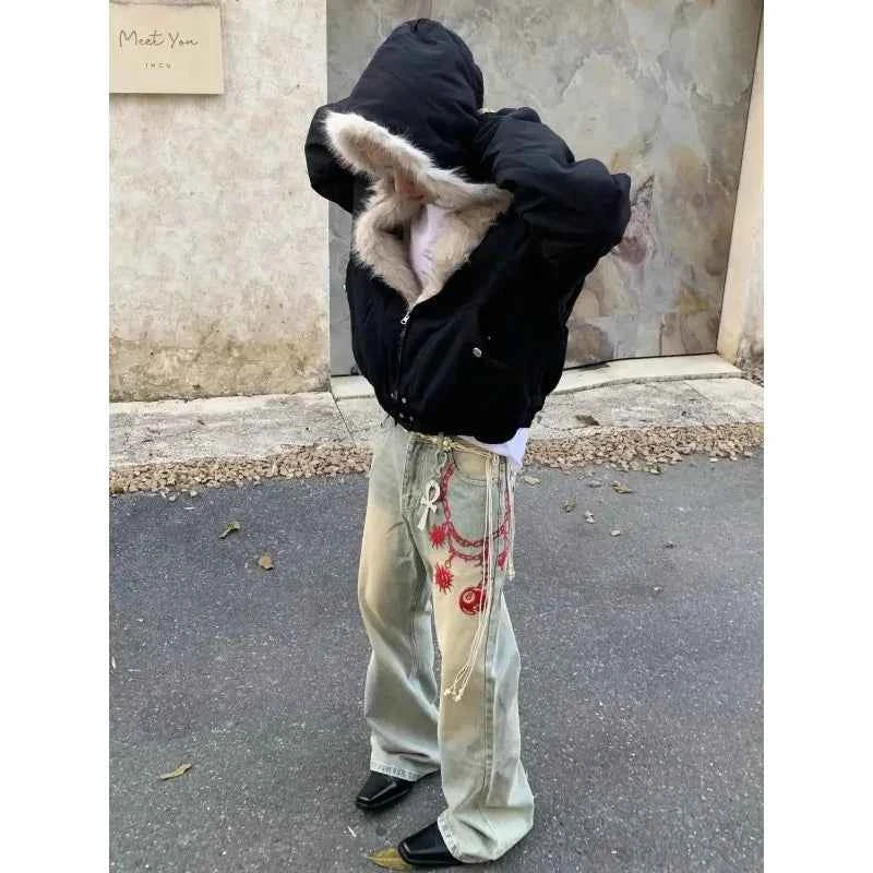 Velvet Gothic Warm Padded Faux Fur Hooded Jacket