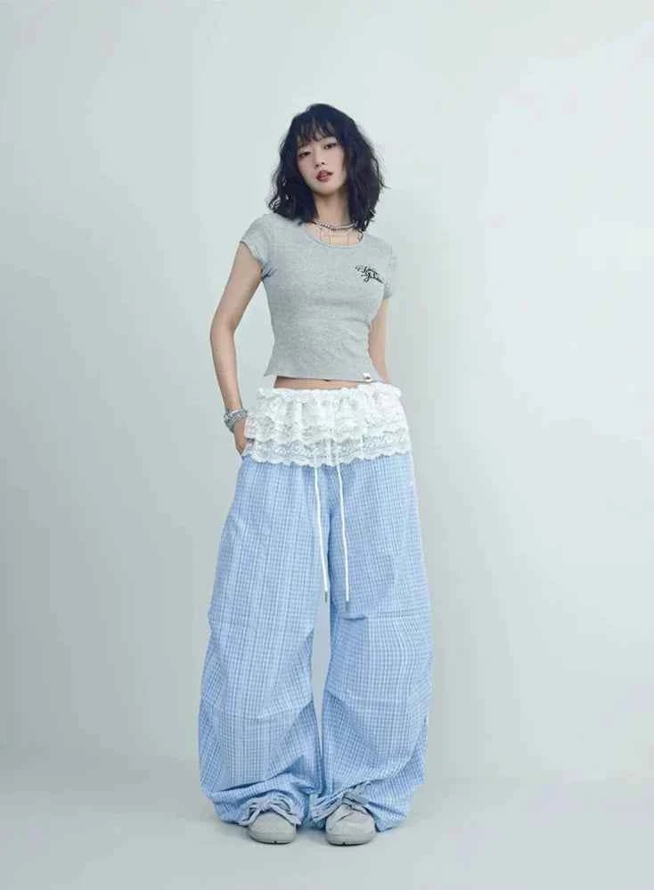 Fresh Blue White Checkered Sport Pants
