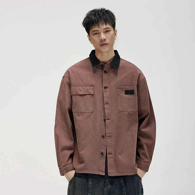 Warm Contrast Collar Loose Fit Casual Jacket