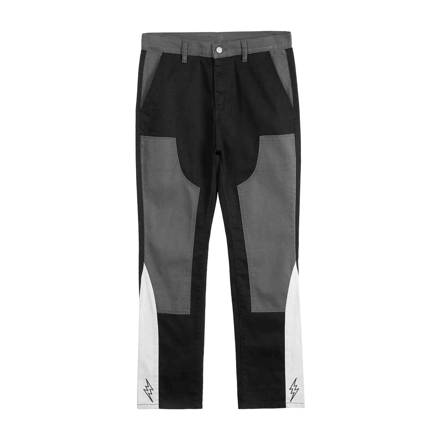 Black Gray American Style Embroidered Stacked Jeans