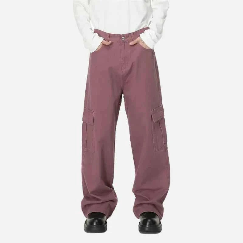 Trendy Solid Color Washed Denim Cargo Jeans