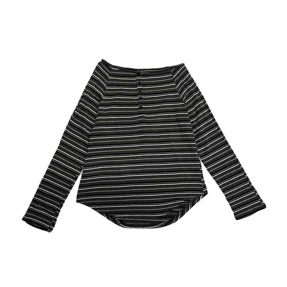 Women Streetwear Vintage Striped Slash Neck Grunge T-Shirt