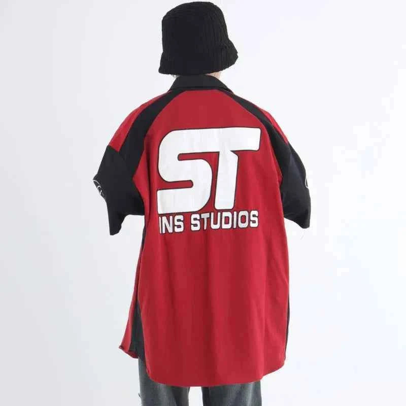 Men Retro American Style Racing Embroidered Shirt