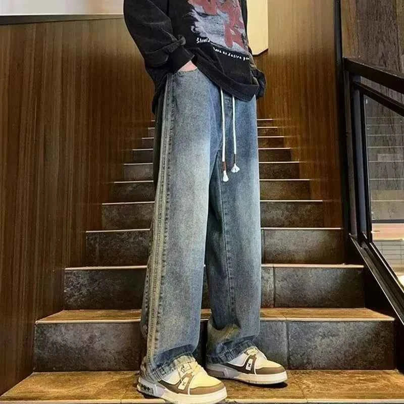 Classic Hip Hop Side Stripe Straight Leg Jeans
