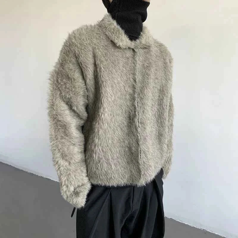 Plush Knitted Lapel Cool Versatile Furr Jacket