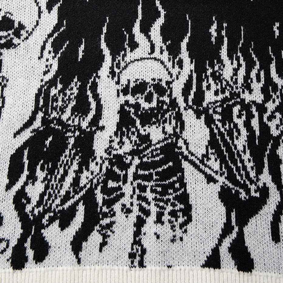 Signature Skulls Graphic Oversized Knit Ripped Sweater