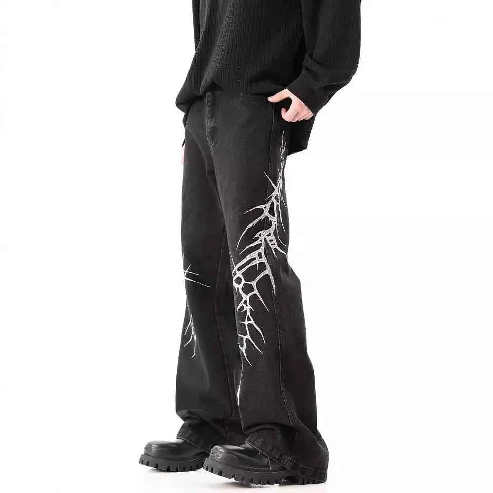 Y2K Black Loose Straight Embroidered Jeans