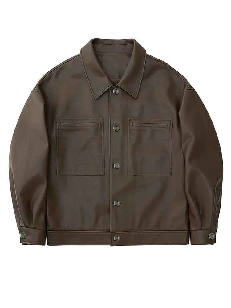 Brown And Black Oversized Faux Leather Jacket