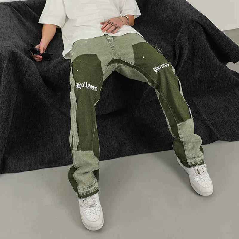 Green Graffiti Vintage Distressed Flared Jeans