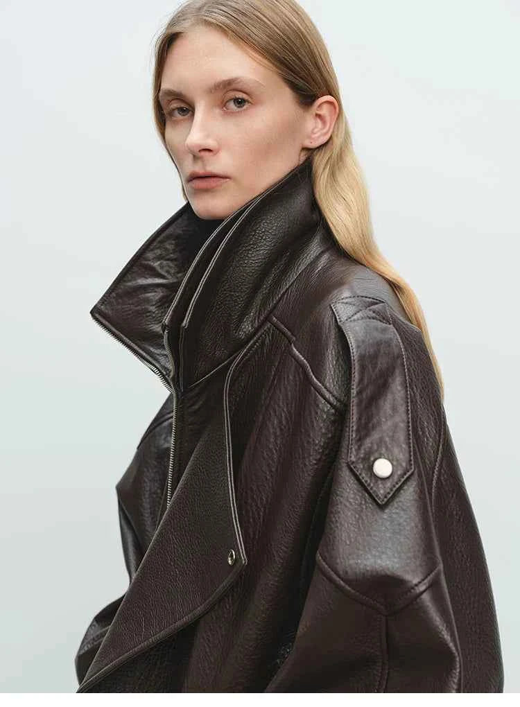 Luxury Oversized Black Leather Jacket