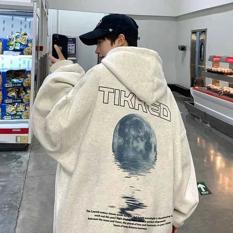 Stylish Moon Graphic Printed Autumn Hoodie