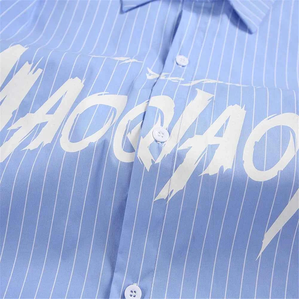 Elevated Striped Loose Hip Hop Button-Up Long Sleeve Shirt