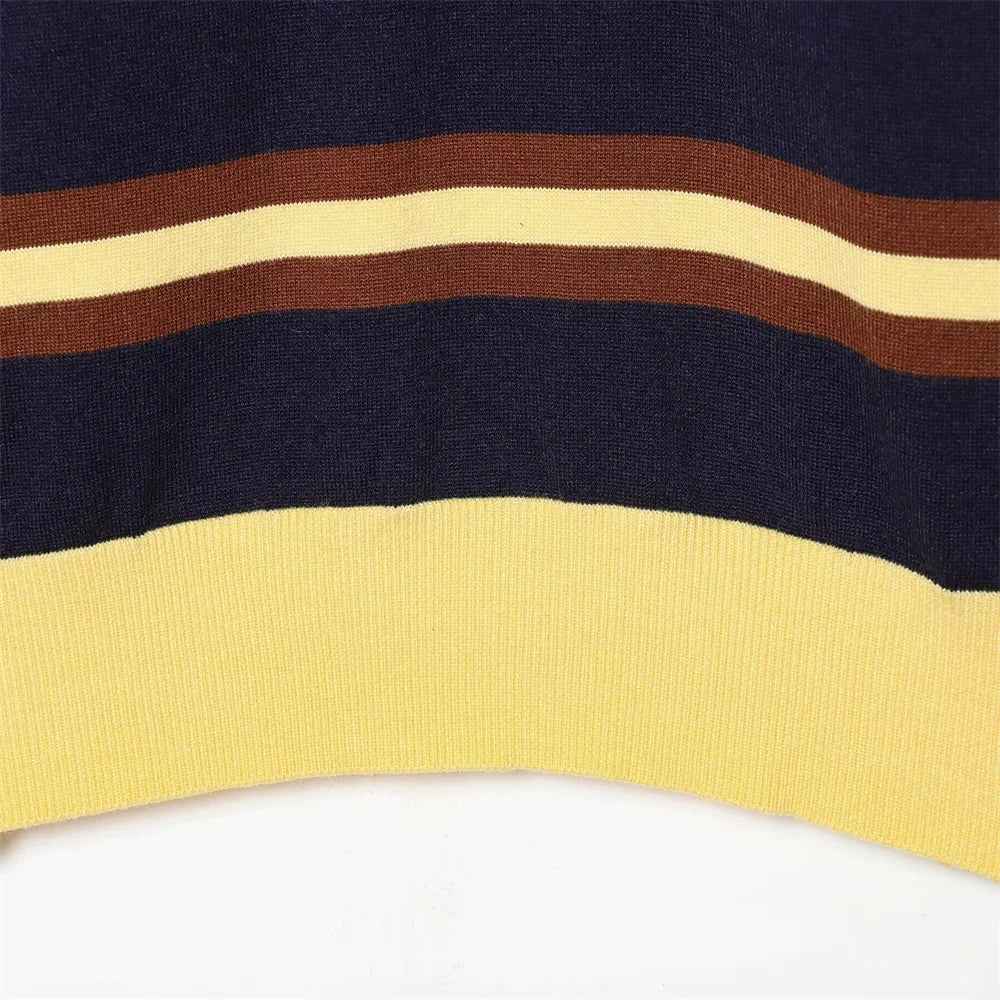 Premium Hip Hop Striped Knitted Polo Sweater