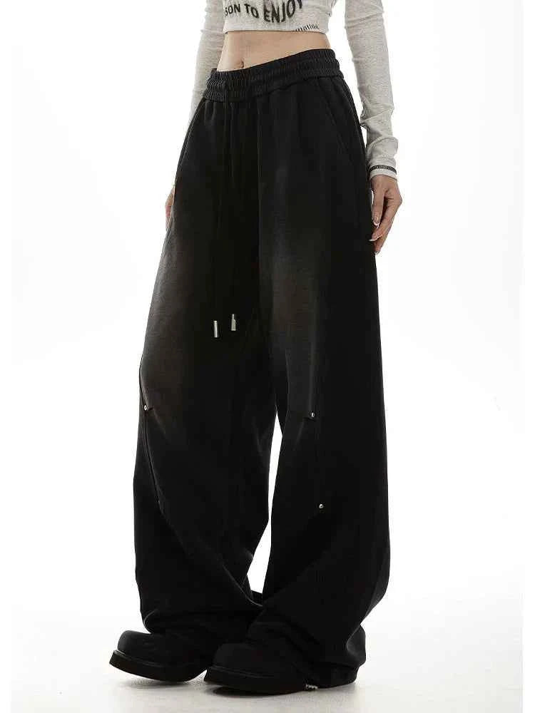 American Streetwear Vintage High Waist Lace-Up Sweatpants