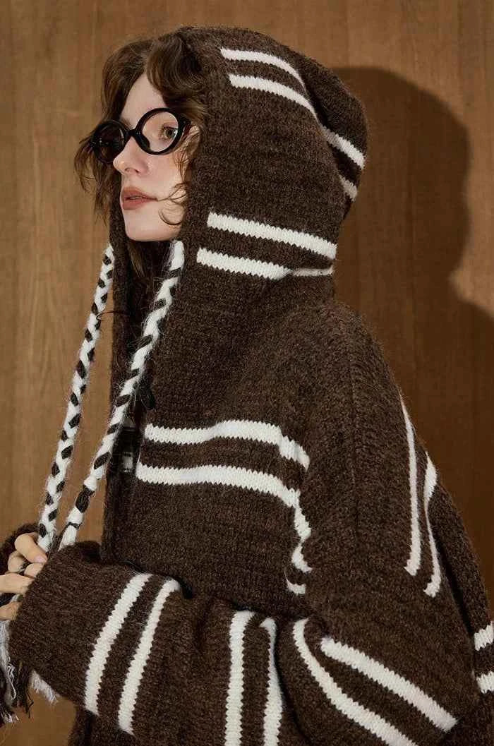 Cozy Striped Color Block Knit Cardigan