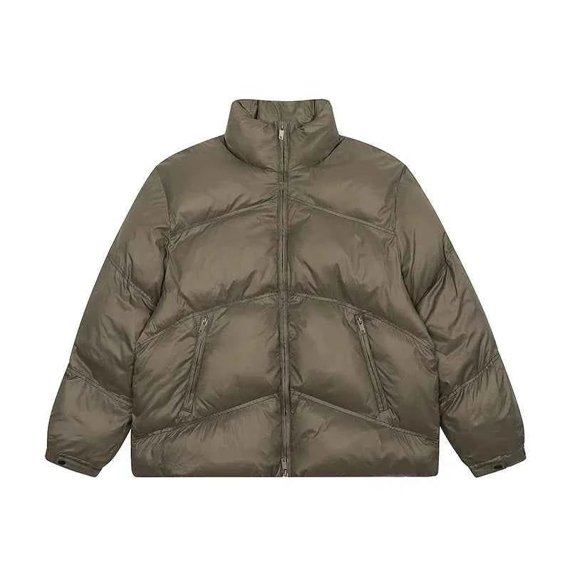 Metal Logo Stand Collar Down Bomber Jacket