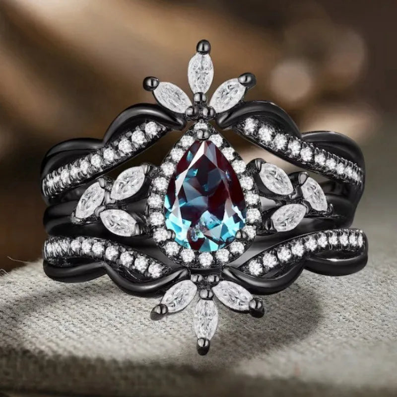 Elegant Black White Blue Stone Ring - Luxuryurbanwear