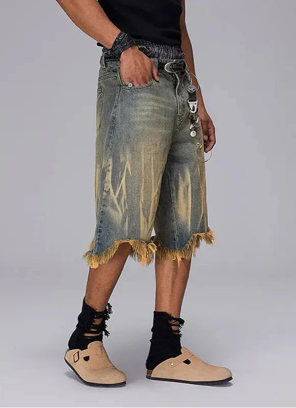 Blue Ripped American Denim Short - Luxuryurbanwear
