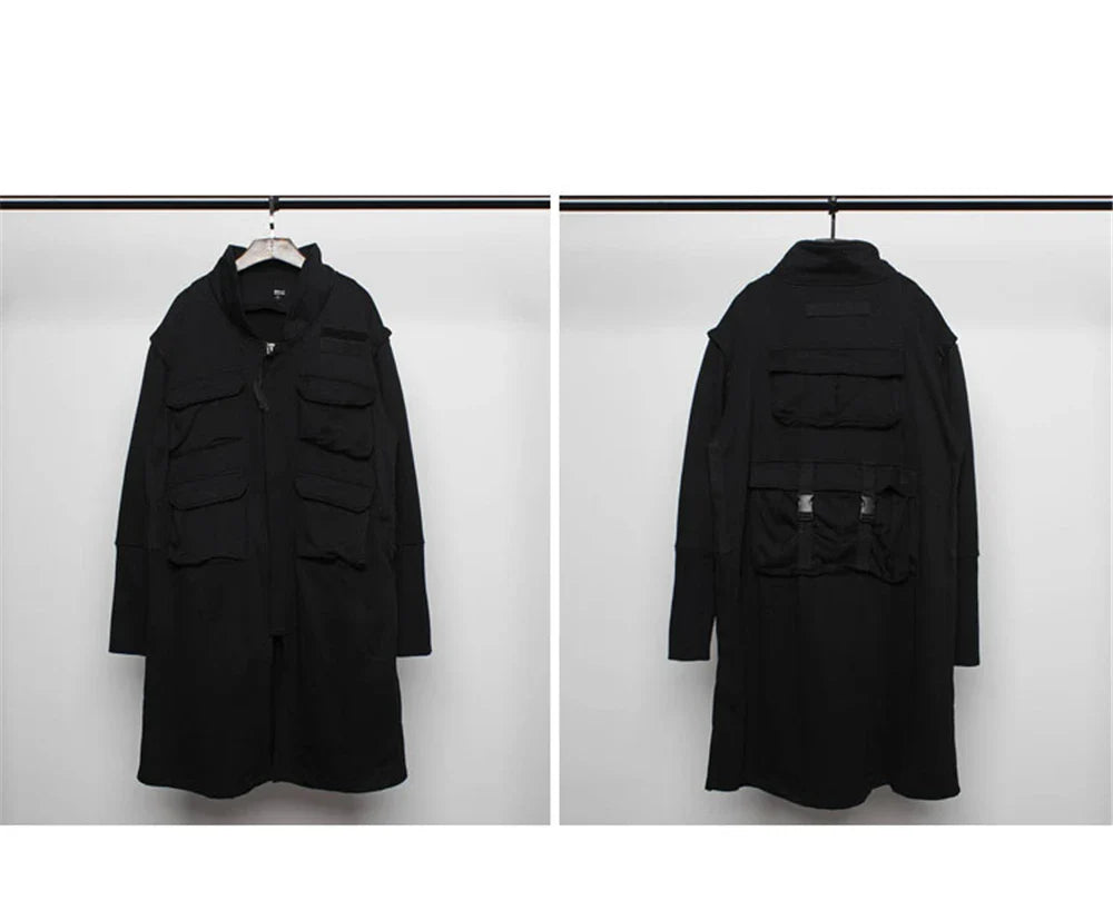 Blackish Gothic Long Trench Multi Pocket Coat