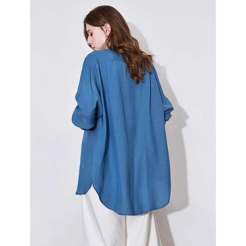 French Style Navy Blue Blouse Shirt