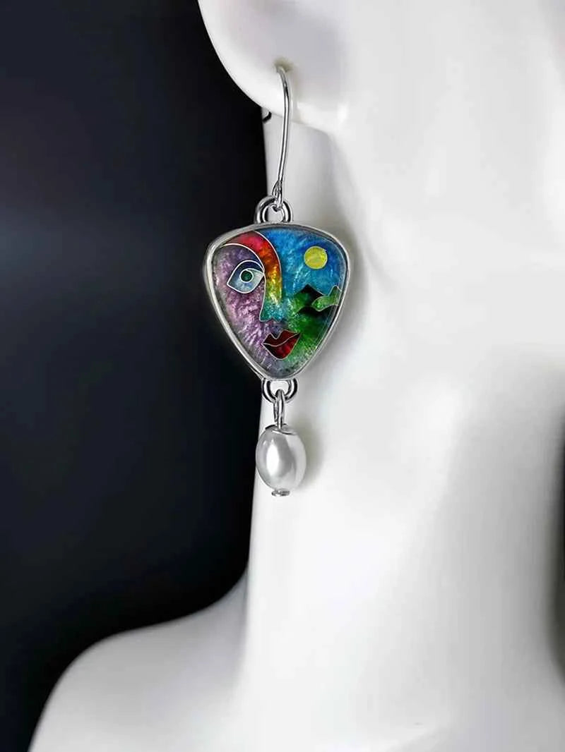 Hand Carved Retro Ethnic Pearl Earring