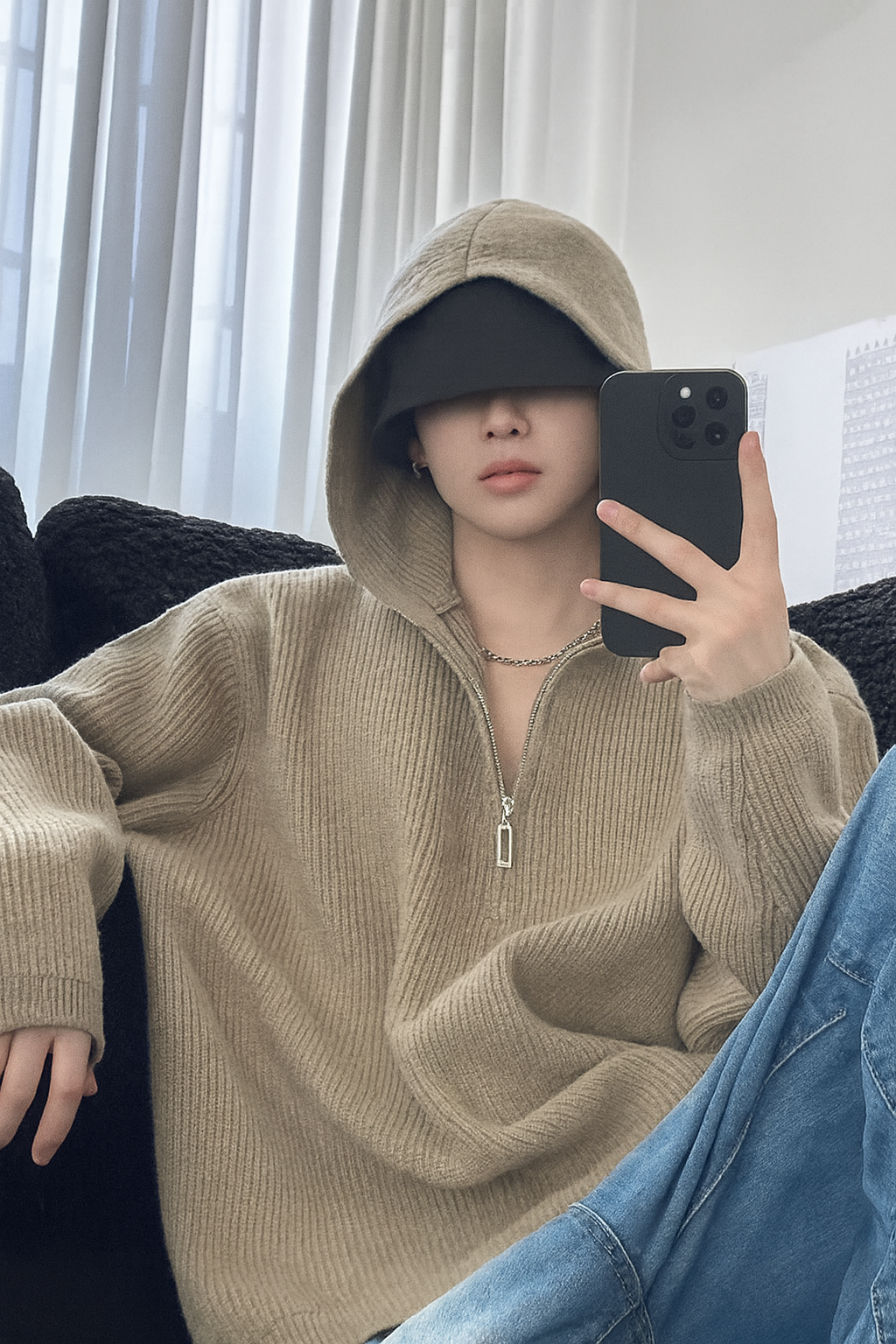 Y2K Cozy Knitted Half Zipper Hooded Knitwear Sweater - Luxuryurbanwear