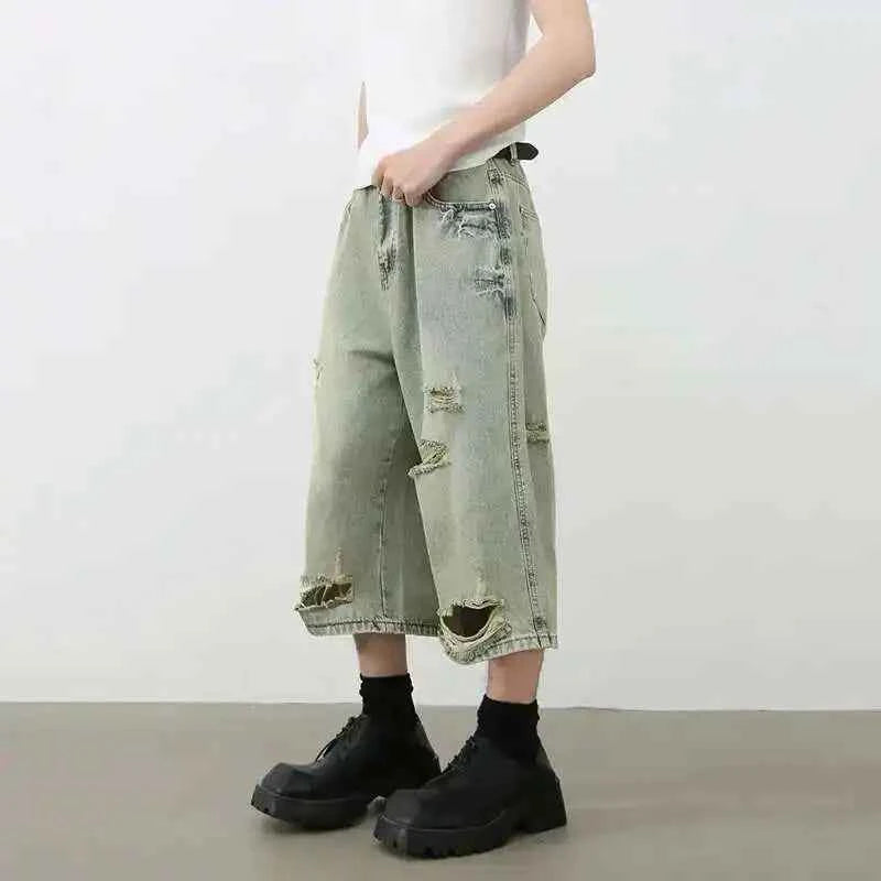 Breathable Vintage Ripped Knee Denim Jorts