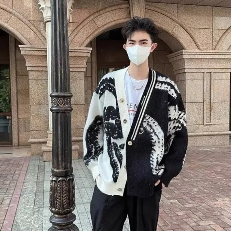 Stylish Contrast Color V-Neck Knitwear Cardigan - Luxuryurbanwear