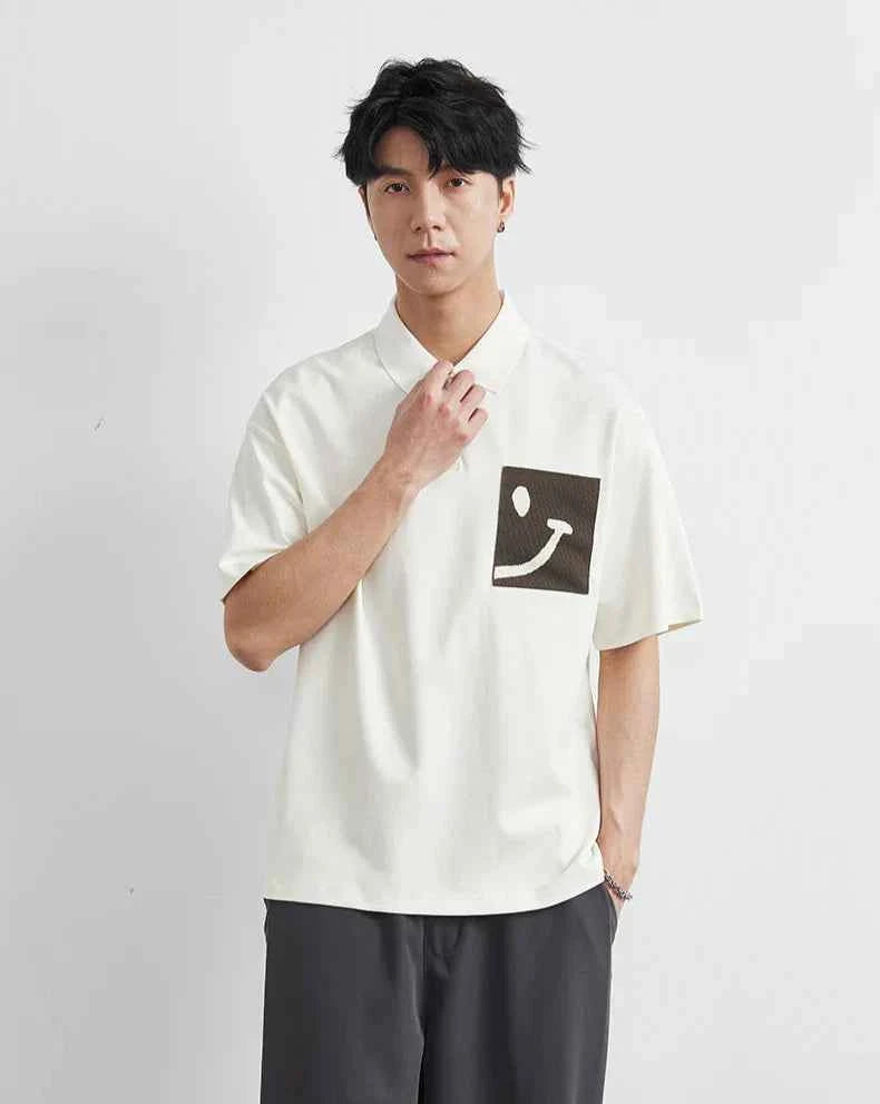 Colorblock Smiley Cartoon Polo Summer T-Shirt