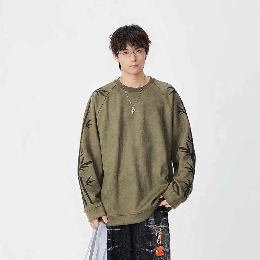 Bamboo Pattern Crew Neck Sweatshirt
