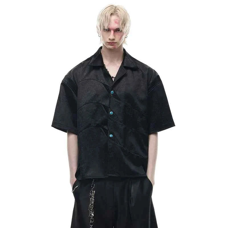 Luxury Embossed Glossy Stripe Short Sleeve Shirt