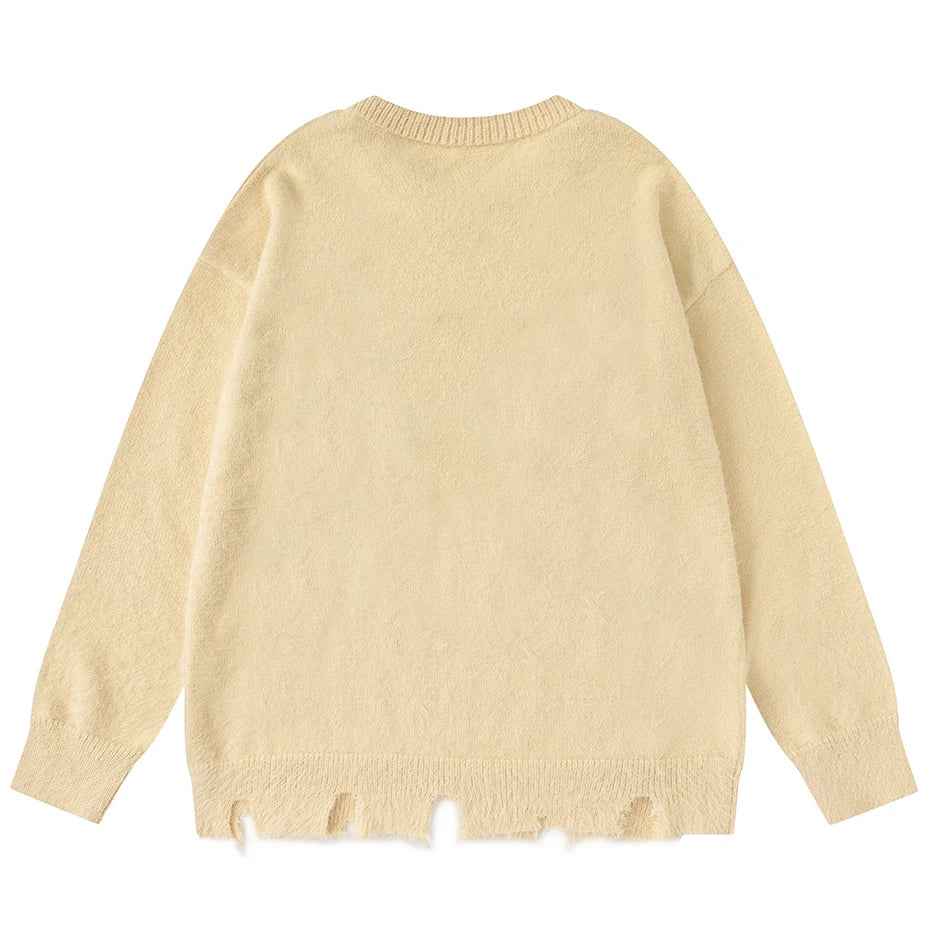 Y2K Funny Cat Graphic Oversized Ripped Sweater