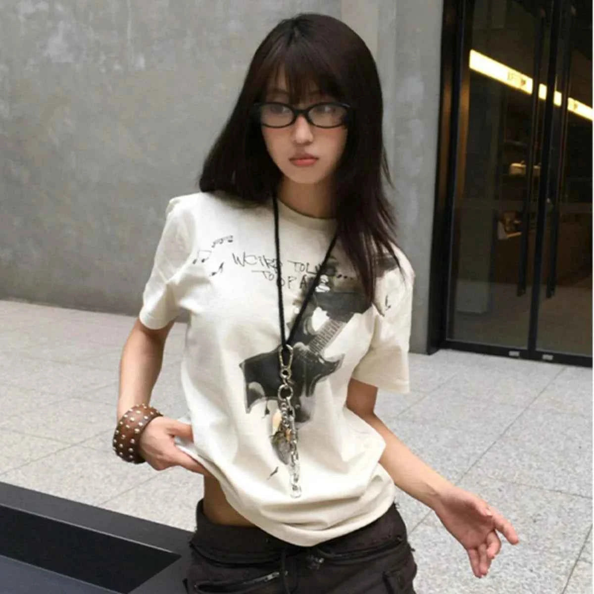 Women Retro Vintage Letter Print Slim Fit T-Shirt