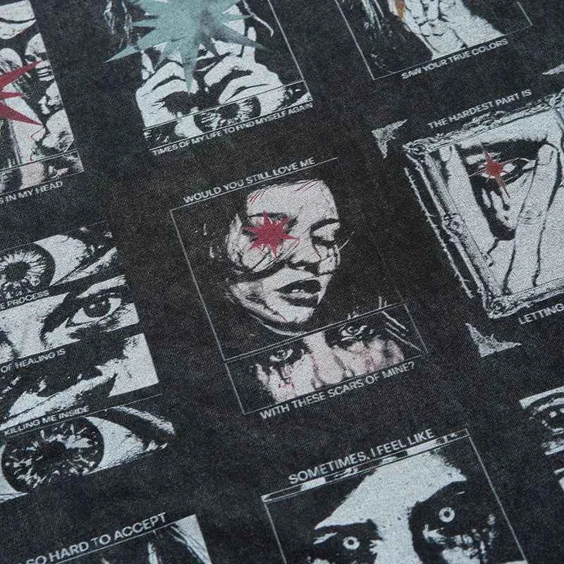Gothic Eye Graphic Washed Black T-Shirt