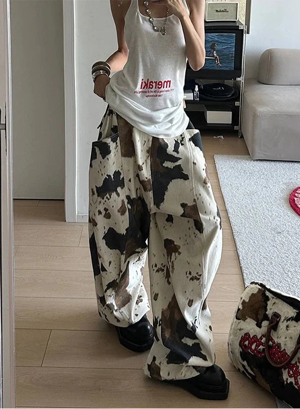 Vintage Y2K Cow Pattern Oversized Pants - Luxuryurbanwear