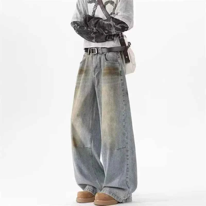 Streetwear Vintage Distressed Wide Leg Denim Jeans