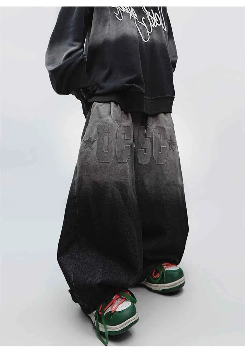 Men's Punk Scimitar Baggy Wide-Leg Jeans