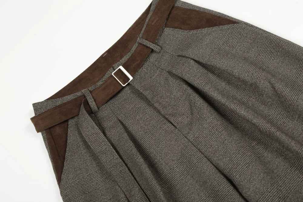 Versatile Patchwork Houndstooth Suit Pants