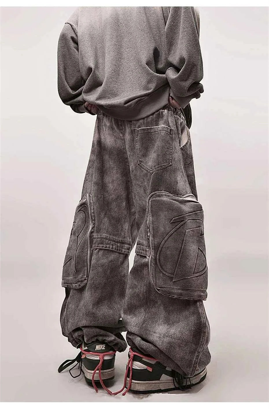 Streetwear Washed Baggy Punk Denim Cargo Jeans